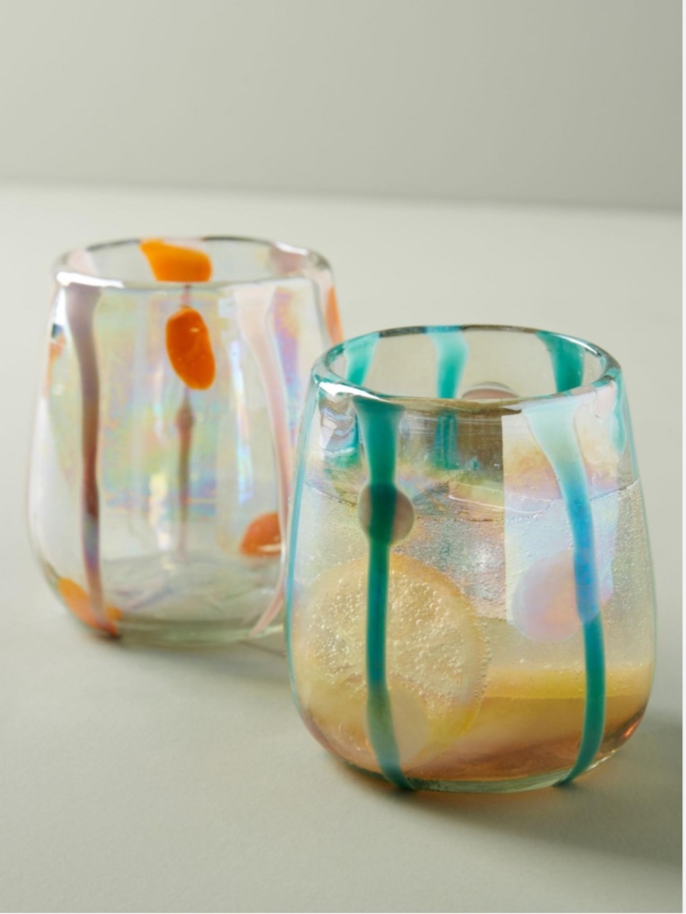 Anthropologie Isadora Luster Stemless wine glasses (handblown glass)